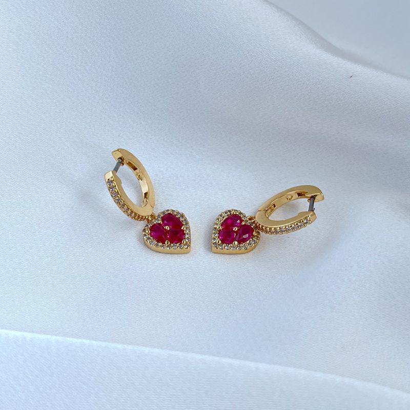 Elegant Red Zircon Heart Teardrop Earrings