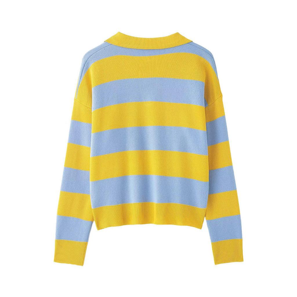 Spring 2026 Women's European & American Striped Lapel Knit Pullover Sweater