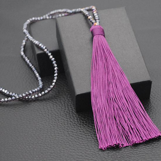 Fashion Women Tassel Pendant Faux Crystal Beaded Long Necklace Jewelry Gift