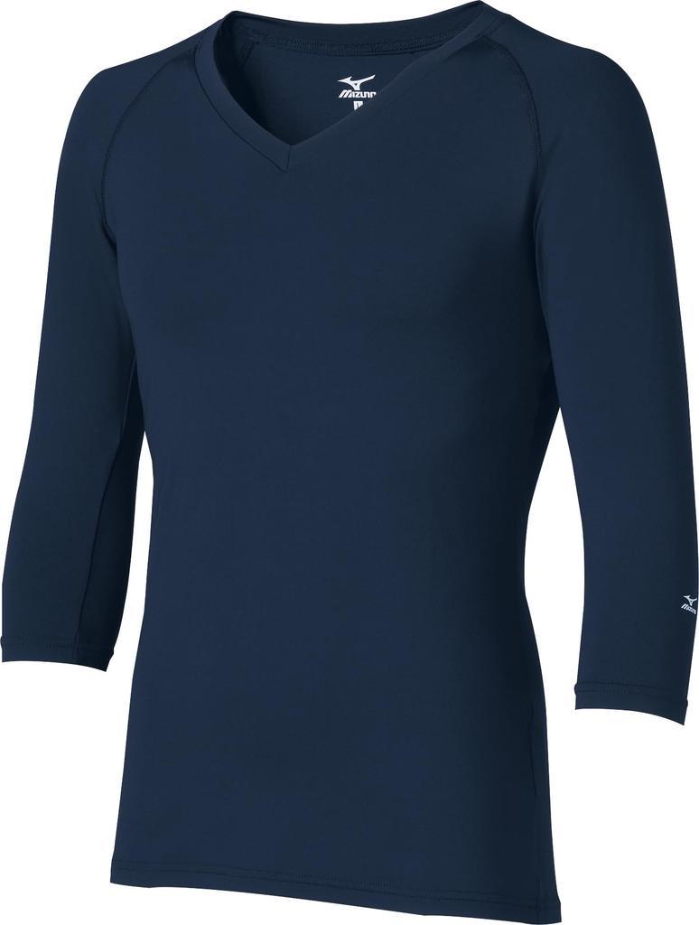 Mizuno Size MZ0135 Size 3L Men's C-5 Stretch/Moisture-Wicking/Quick-Drying Underwear, Navy, (Three-Quarter Sleeves),