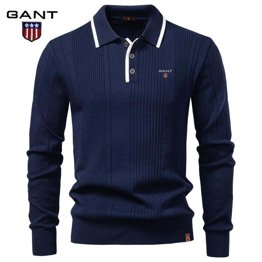 Gant 2025 Autumn and Winter Embroidery New European Size Lapel Men's Sweater Polo Half Zipper High-quality Knitted Sweater Men's Clothing