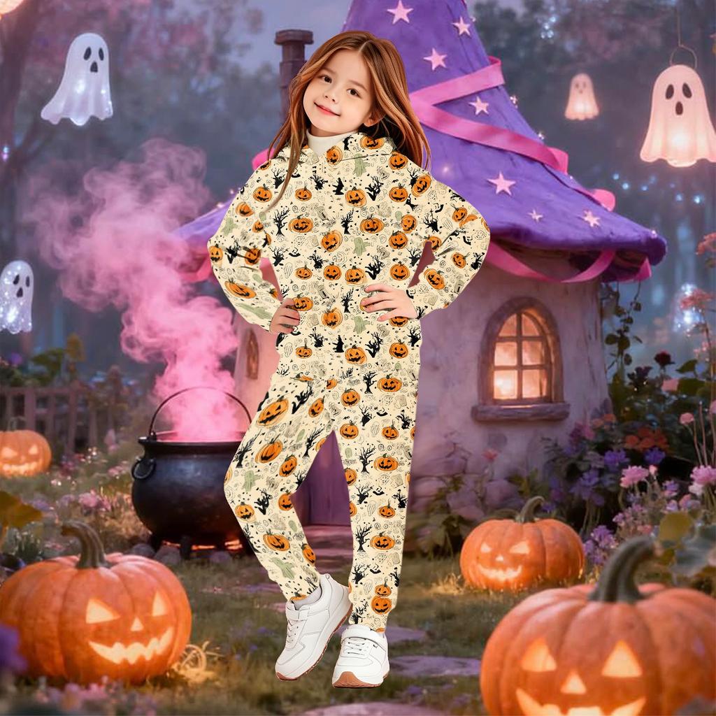 Kids Hoodie and Pants Set Halloween Print Pullover Sweatshirt for Boys Girls