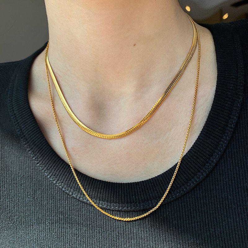 Kendall Jenner Fashion Double Layer Twin Snake Bones Chain Necklace Female Light Luxury Minority Gold High-Grade Sweater Chain Chain Necklace
