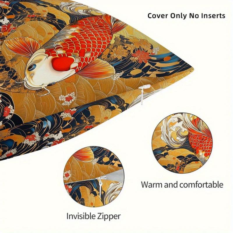 Vikama Traditional Japanese-Style Koi Pillowcase, Suitable For Decorating Living Rooms, Bedrooms, And Offices