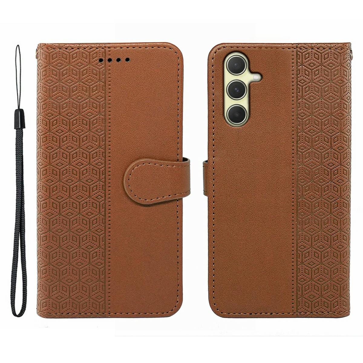 

Чохол для Samsung Galaxy S25+/S24+ Захист від подряпин Зшивання Тиснений ромб Шкіряний чохол для телефону Brown