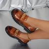 Women's Chunky Loafers Soft Leather Slip-On Shoes,British Style Brown Flats for Summer, Casual Comfortable