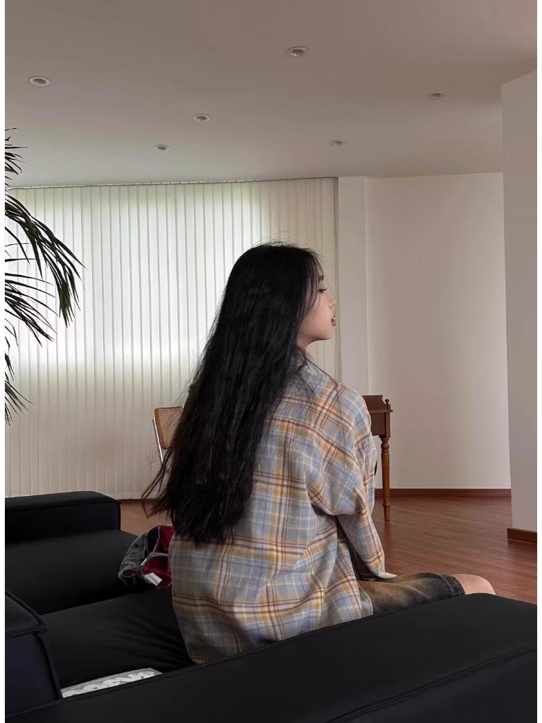 

Клетчатая рубашка в корейском стиле: Трендовый весенне-осенний унисекс кардиган и куртка с защитой от солнца Medium жёлтый