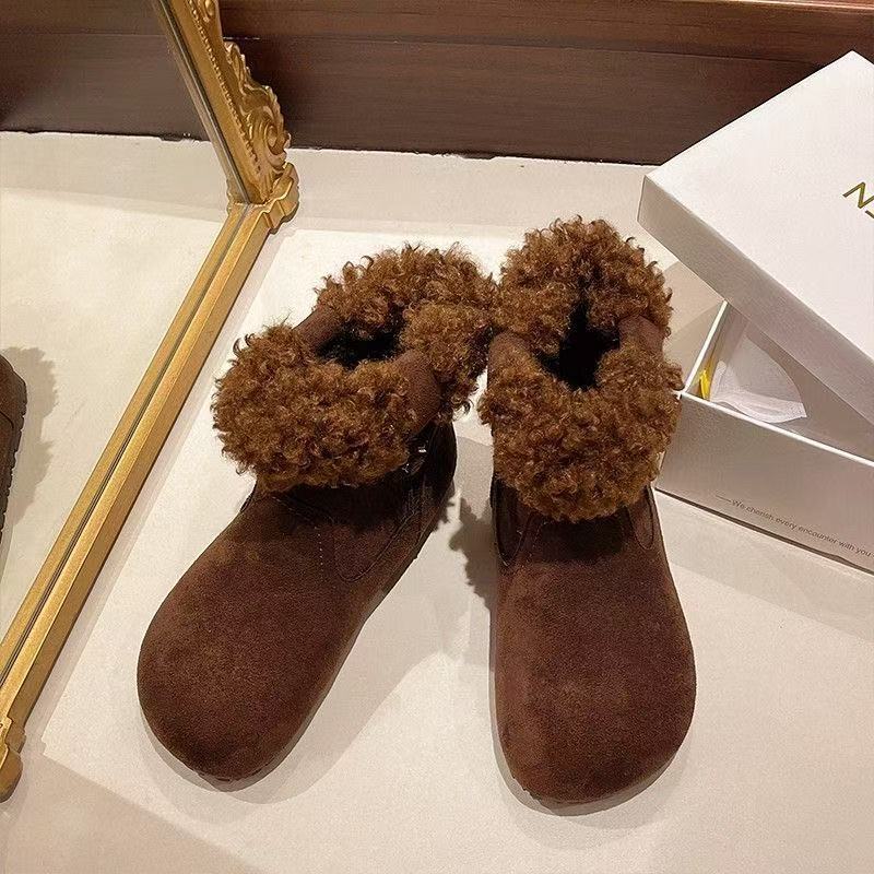 Winter new matte new ugly big head snow boots velvet warm lamb wool Birkencotton boots