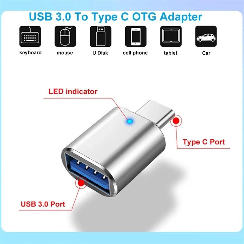 USB 3.0 til Type C Adapter LED OTG til USB C USB-A til Micro USB Type-C Hunnkontakt For HUAWEI Samsung Xiaomi POCO Adaptere