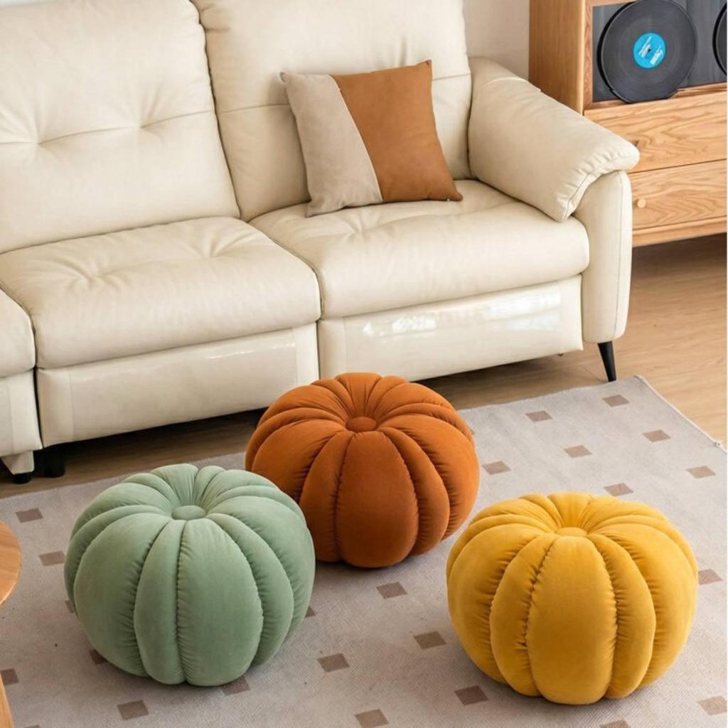 Pumpkin Stool Decorative Ottoman Cushioned for Bedroom
