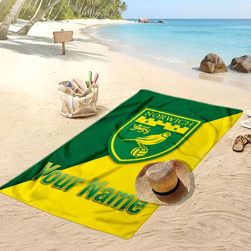 Norwich City Personalisiertes Bedrucktes Strandtuch Fußballlogo Unterstützung Benutzerdefinierter Name Text Absorbierendes Handtuch Für Sport Reisen Besonderes Geschenk