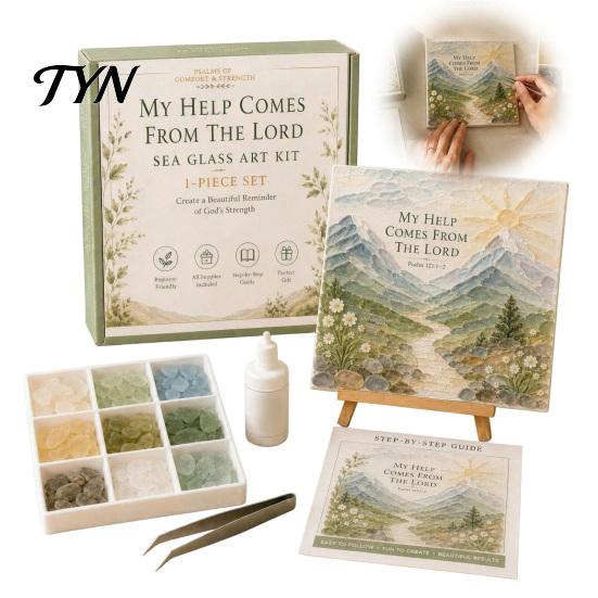 Handmade Faith Wall Art Faith-Inspired Sea Glass Kit, Psalms of Comfort And Strength Christian DIY Gift for Women Mosaic Inspirational Bible