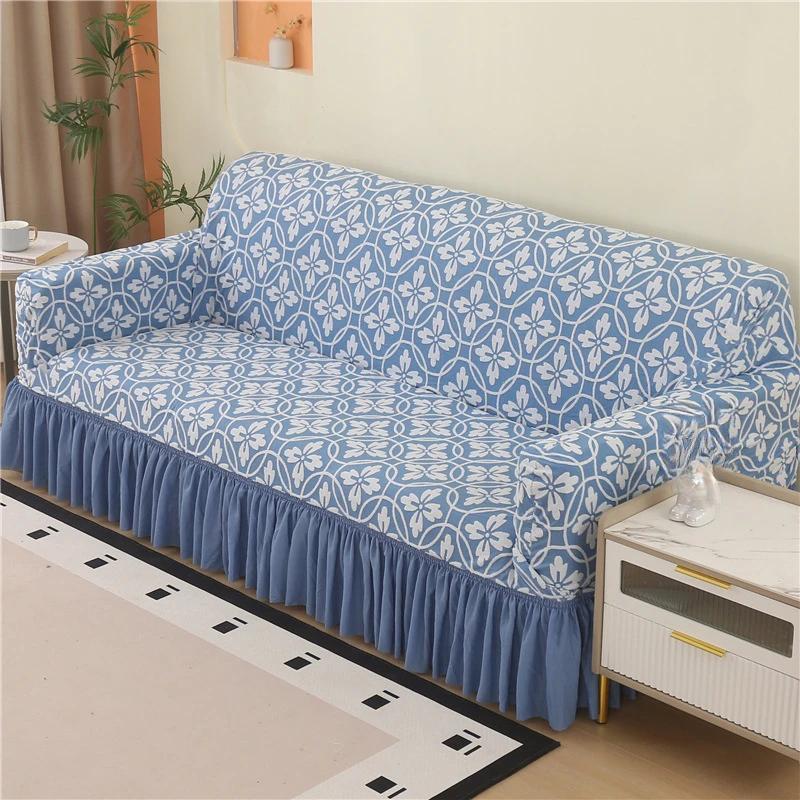 1/2/3/4/5 Seater Jacquard Sofa Slipcover Non-slip Sofa Cover with Skirt Elastic Couch Cover for Bedroom Office Living Room Decor