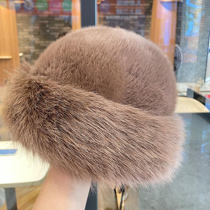 Autumn and Winter Faux Mink Hats for Women High End and Versatile In Winter Plush Fisherman Hats Headwear Warm and Ear Protecting Mongolian Hats