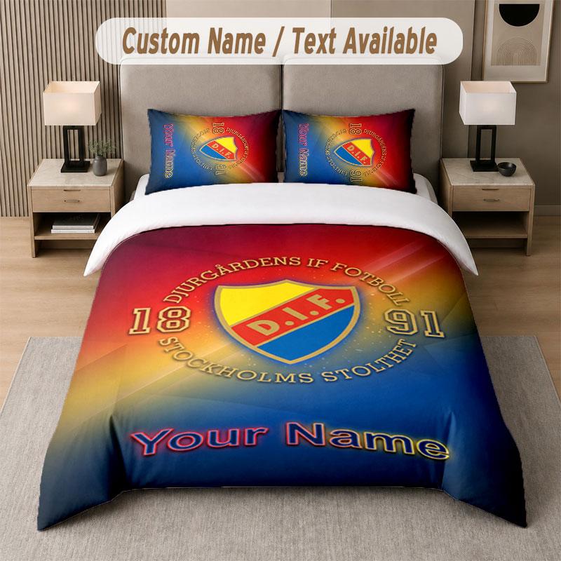 Custom Bedding Set Djurgårdens IF Pattern, Print Name Text 1 Duvet Cover Plus 2 Pillowcases Home Textile