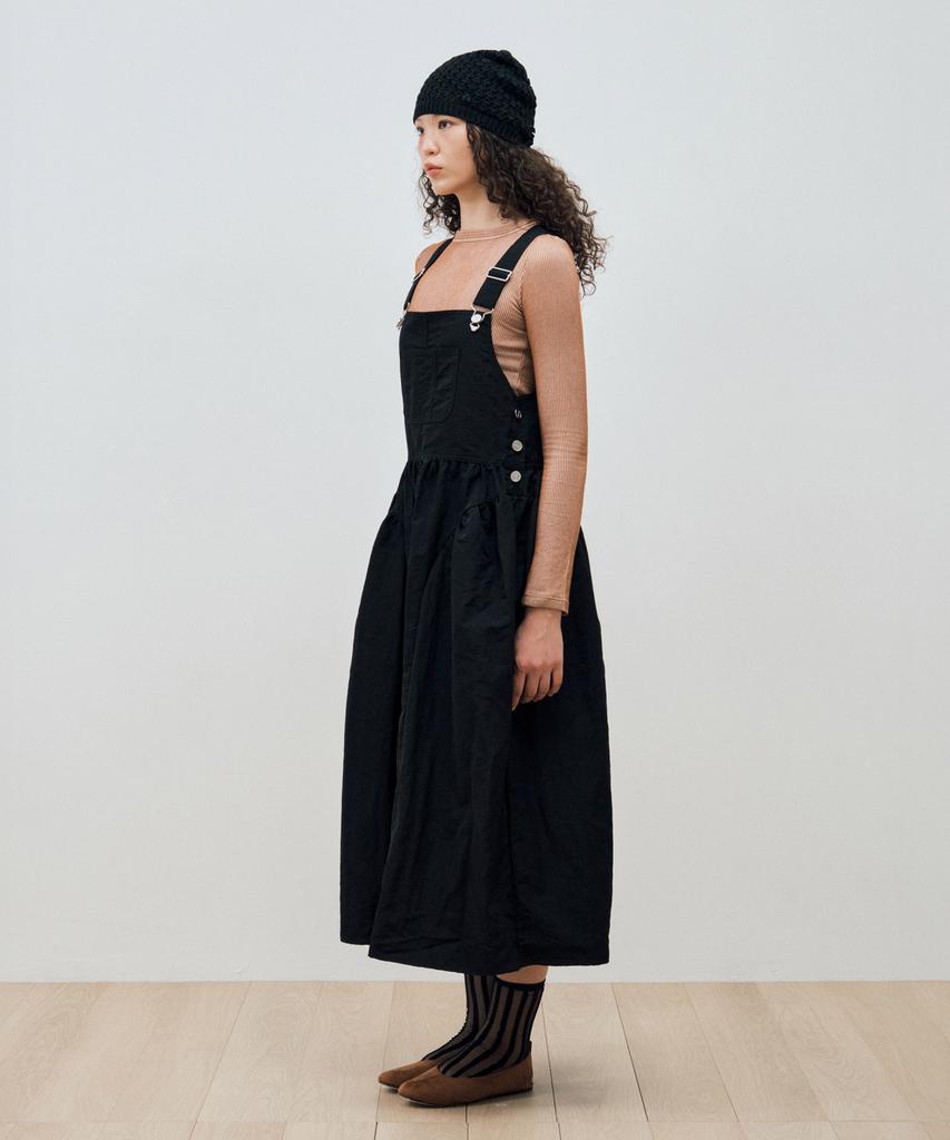 Mais Side Puff Nylon Overall Dress / Black