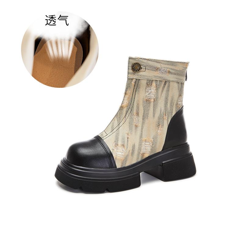 

New cowboy boots 2025 autumn leather Martin boots women s old and dilapidated short boots women s casual thick heel versatile women s boots 35 бежевый