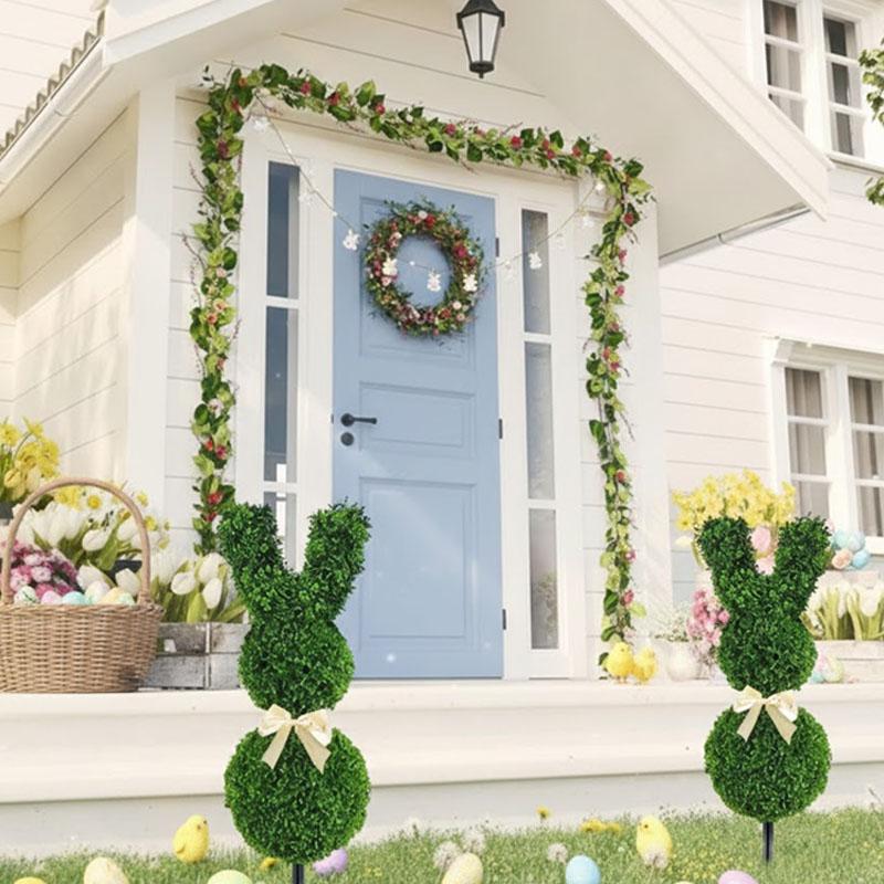 Easter Bunny Garden Stakes Artificial Rabbit Decor with Greenery Lawn Ornaments for Yard Porch Spring Patio Decorations