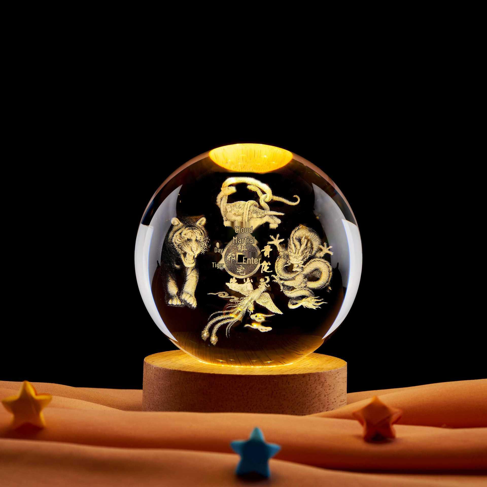 Four Sacred Beasts 3D Crystal Ball Night Light - Bluetooth Luminous Ornament for Birthdays & Qixi Festival