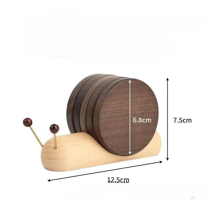 Creative Magnetic Suction Cartoon Snail Cup Mat Heatproof Pad for Home Use Wooden High Aesthetic Restaurant Coffee Cup Mat