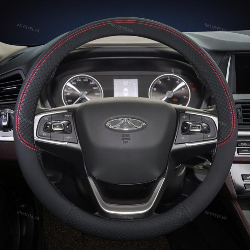 Car Steering Wheel Cover 38cm Leather For Chery Tiggo 8 Arrizo 5 Pro Gx 5x eQ7 Chery Tiggo 7 Pro 2018   Auto Accessories