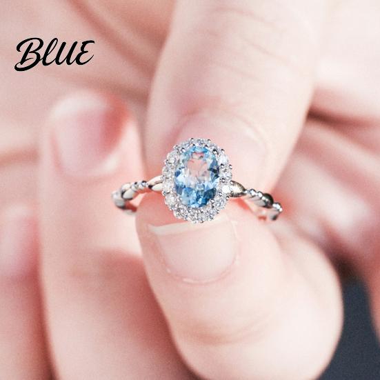 Blue Ring Rhinestone for Women Adjustable Opening Long-lasting Cubic