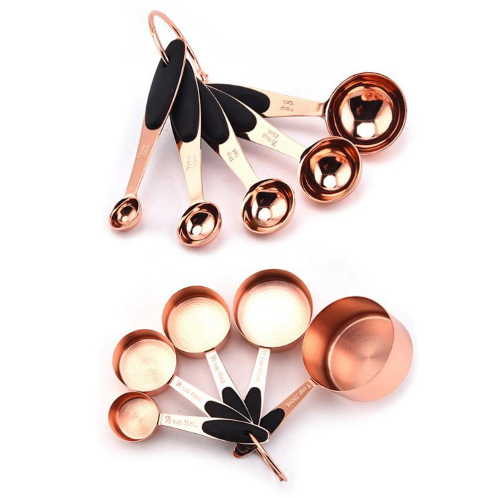 Rose Gold Stainless Steel Heavy Duty Baking Tool Sugar Scoop Measuring Cups Measuring Spoons Set