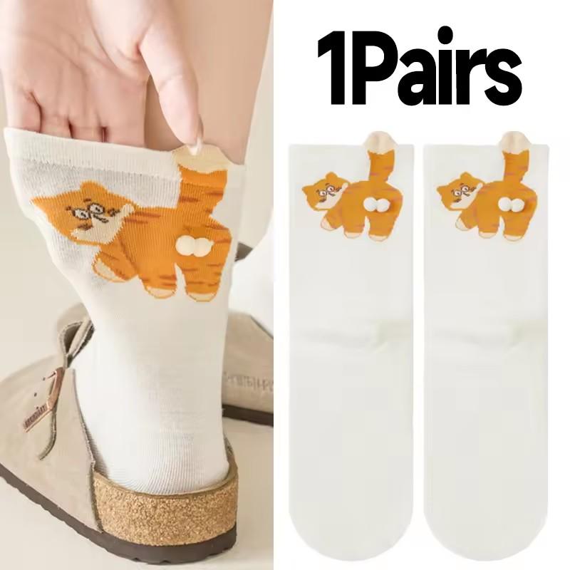 JOYBLISS Chaussettes Chat Mignon 3D Noir/Blanc Chaussettes Coton Chat Drôle Respirantes Douces Fille Femme Chaussettes Fantaisie Ensemble Cadeau Kawaii