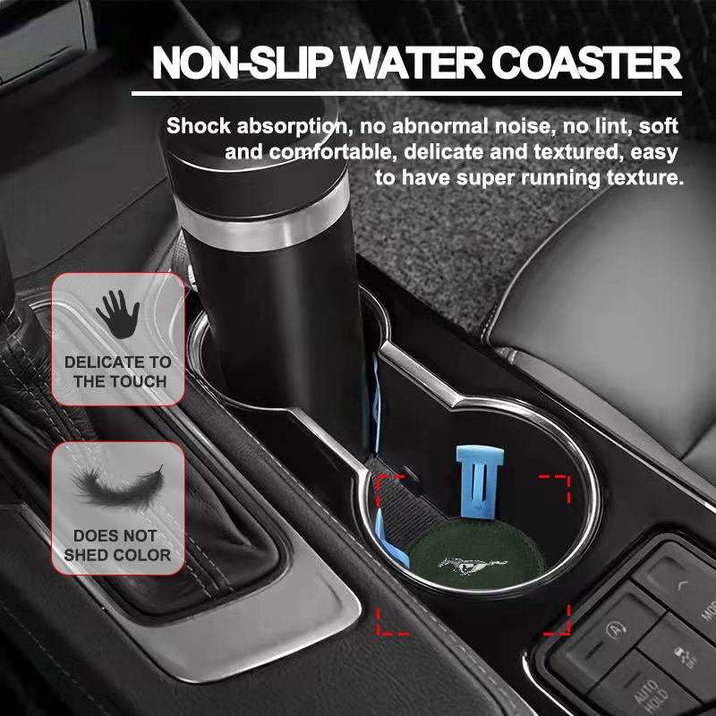 Car Cup Holder Pad PU Leather Slot Non-slip Coaster Mat For Ford Mustang SHELBY GT 500 350 Convertible V Mach E Rainproof Focus Fiesta Escape Ecosport