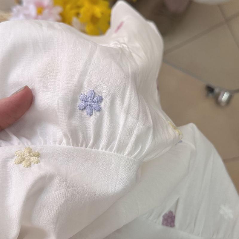 Fresh Embroidered Floral White Midi Skirt for Women - Summer A-Line Pleated Full Flared Umbrella Skirt