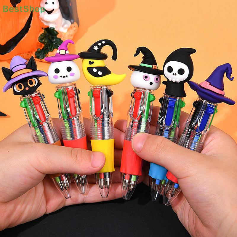 Halloween Theme Four-color Ballpoint Pen,Mini Cartoon Retractable Color Pen Student Stationery
