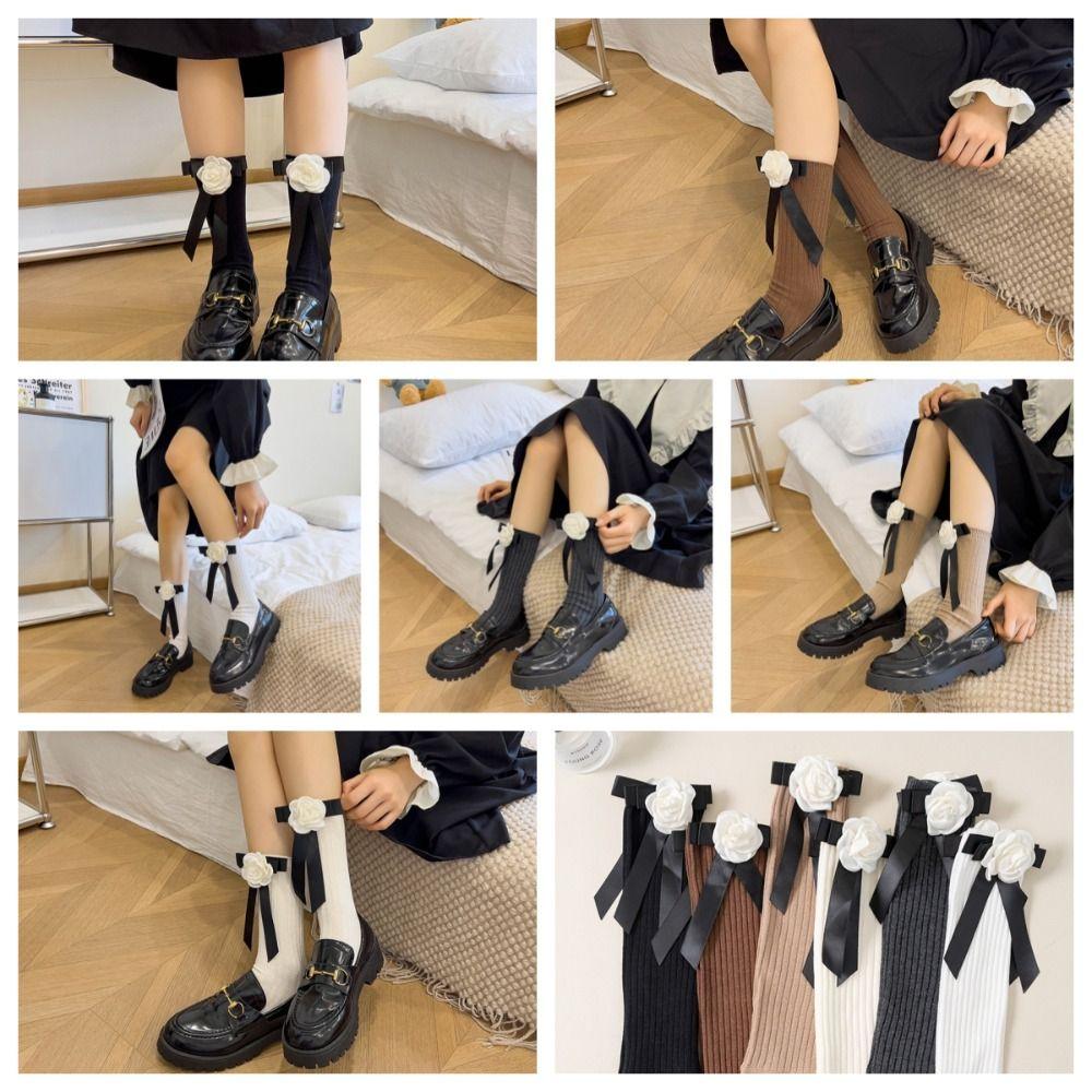 

Толстые носки с камелией, носки Jk с бантом, элегантные носки в стиле Лолиты, студенческие