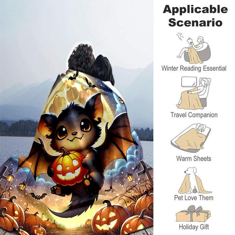 1pc Cute Bat Halloween Blanket  Home Decorative for All Seasons, Living Room, Travel, Camping
