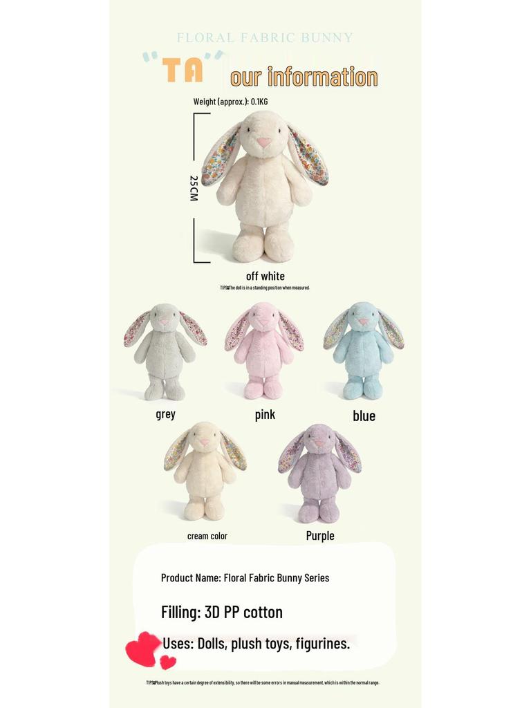 Floral Lop-Eared Bunny Plush Toy - Heart Hug Companion Doll for Kids