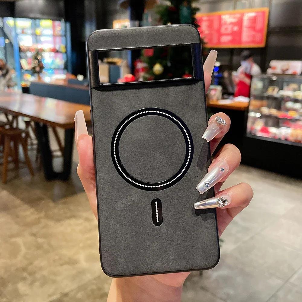 Pro Google Pixel 9 Pro XL kožené bezdrátové nabíjecí pouzdro z ovčí kůže Pro Pixel 8A 7A 7 Pro Měkký TPU kryt objektivu odolný proti nárazům