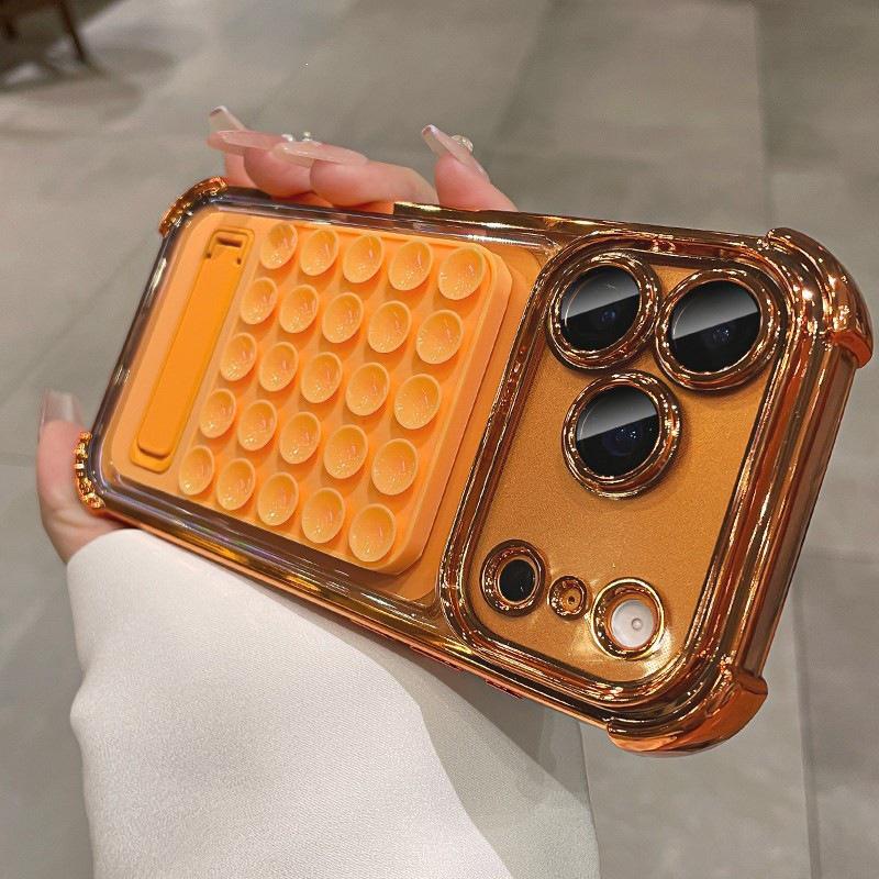 

iPhone 17 Pro Max Electroplated Silicone Case with Drop-Proof Corners and Suction Cup Bracket. 15 Plus