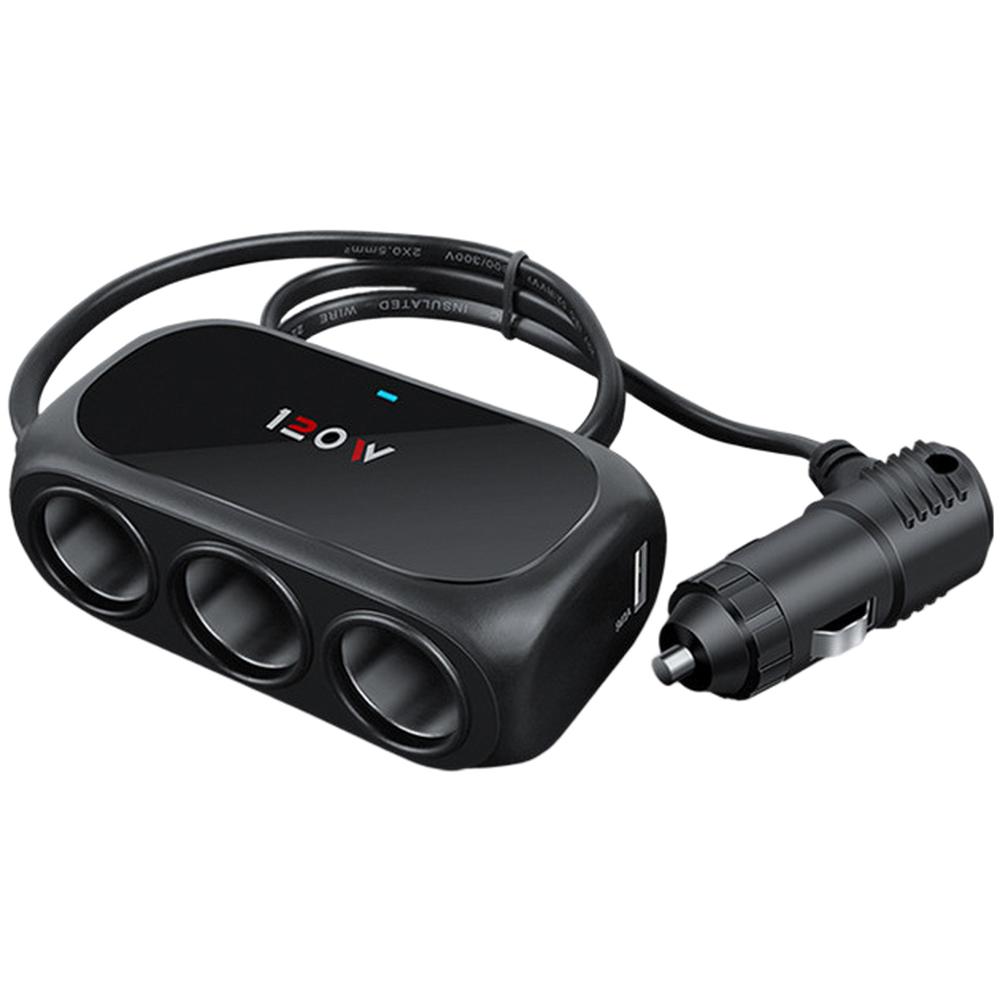 

120W Car Power Splitter with Triple Socket and Dual USB Ports 5V 2.1A 5V 1A Fuse Protection for 12V 24V Vehicle Power Adapter