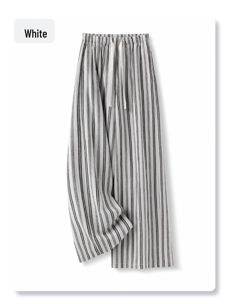 Women's Summer 2025 Striped Cotton Linen Wide-Leg Pants - Slimming, Loose, and Relaxed Fit