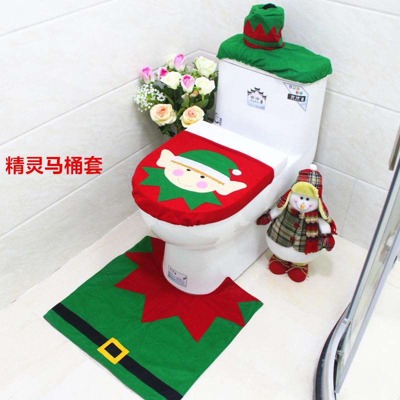 

Christmas Elf Toilet Set Featuring Cozy Green Toilet Cover Mat And Soft Tank Lid