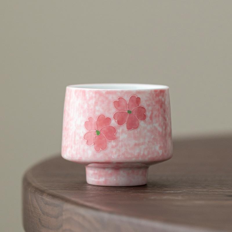 Pure hand-painted cherry blossom powder master cup high-end tea cup tea set exquisite girls tea cup high-end gift gift