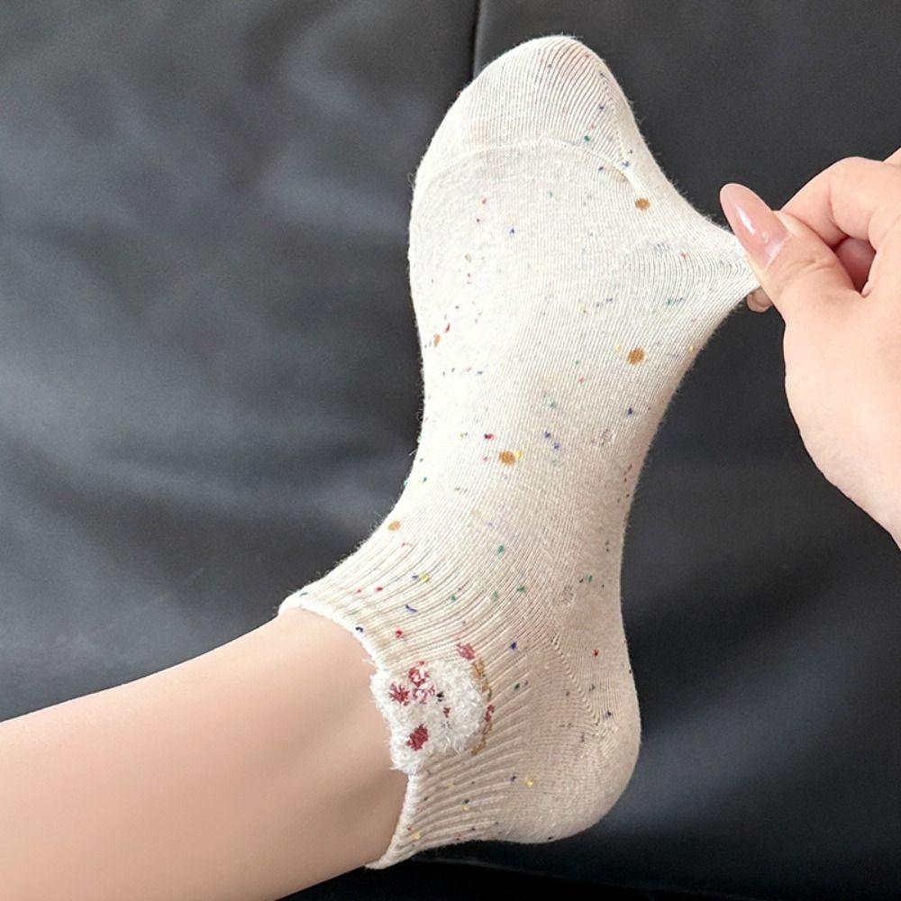 5 Pairs/Set Rabbit Embroidered Printing Women Short Socks Cat Pattern Cotton Socks  Women's Girl's
