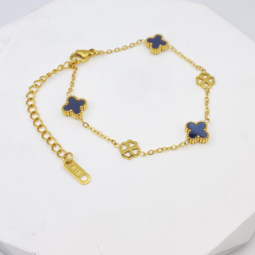 9MM Titanium Steel Four-leaf Clover Bracelet Shell Four-leaf Clover Hundred Bracelet No Color Loss Ins Lucky Grass Bracelet