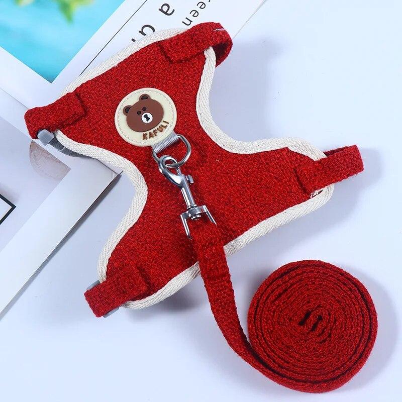 Breathable Cat Harness Vest Linen Blend Pet Walking Lead Leash for Small Dogs Rabbit Guinea Pig Cartoon Puppy Kitten Supplies