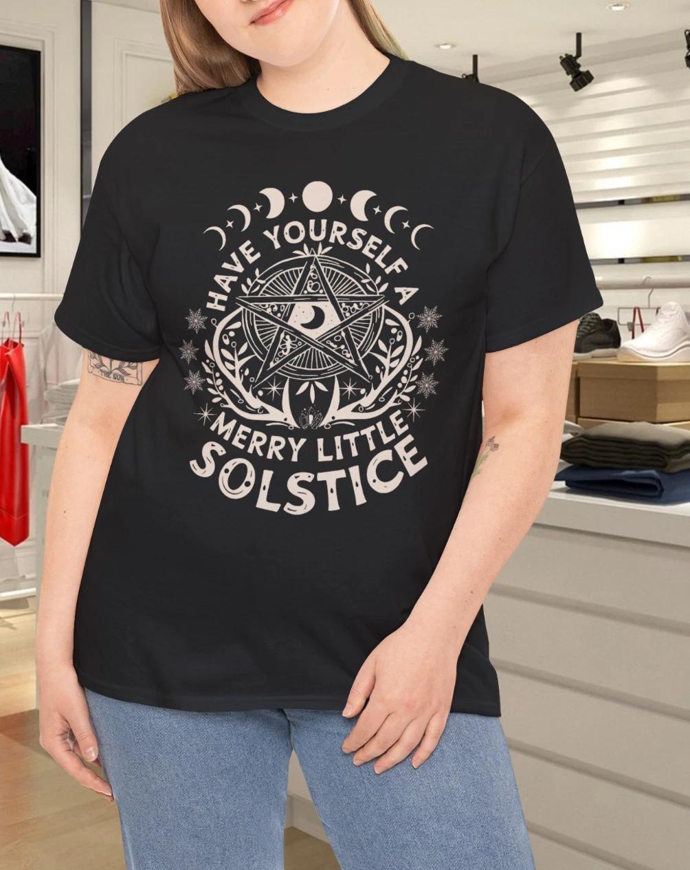 Retro Have Yourself A Merry Little Solstice Yule Holiday Cotton Unisex T-Shirt L