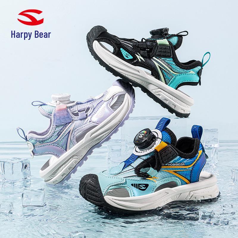 Happy Bear Kids' Sandals: Summer Closed-Toe with Rotating Button - Wear-Resistant Beach Shoes for Boys & Girls