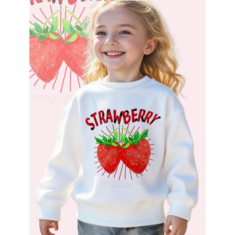 Girls' Strawberry De: A Cozy Long Sleeve Sweatshirt Featuring a Sweet Summertime Fruit Design - Soft Casual Pullover