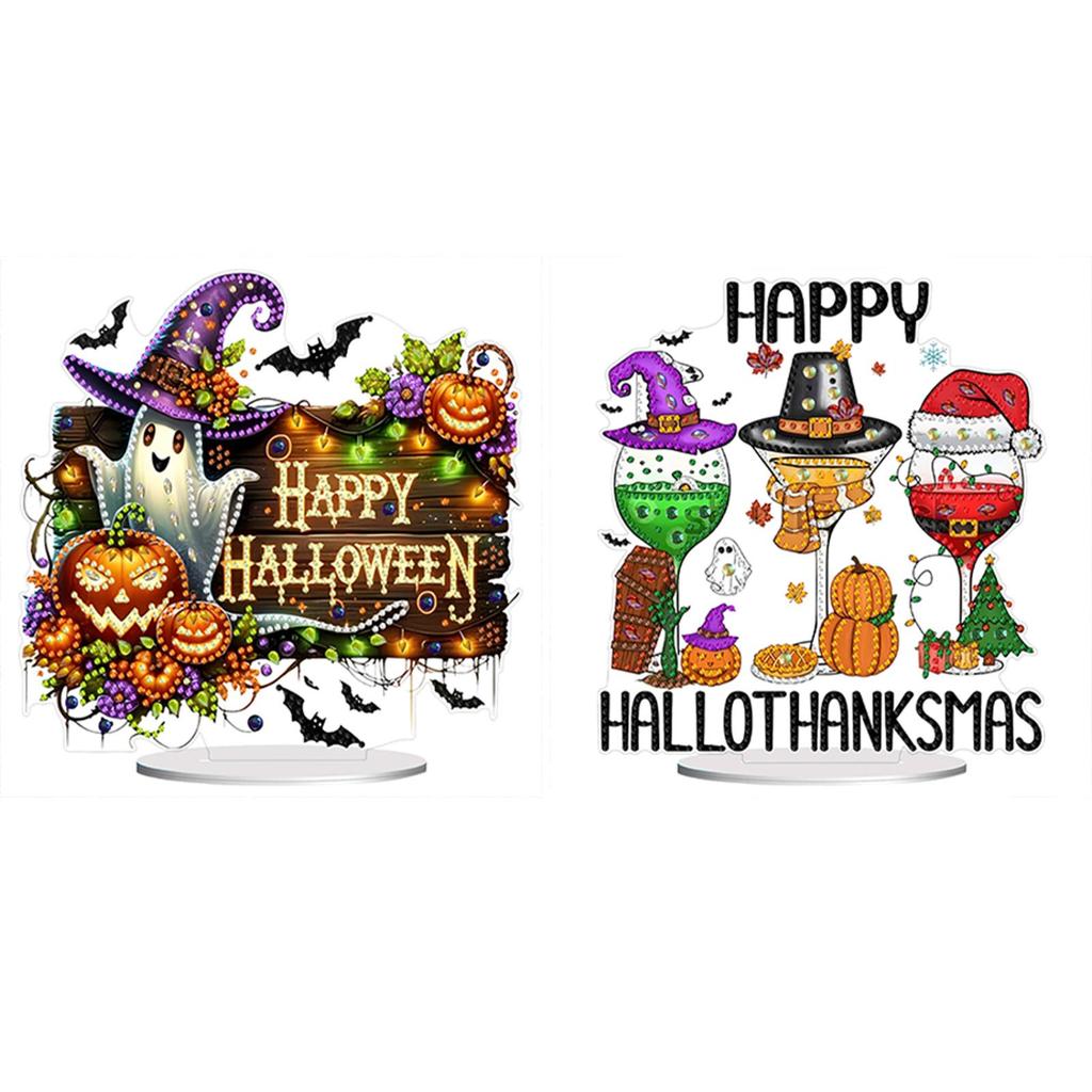 Acrylic Happy Halloween Diamond Painting Tabletop Ornaments Kit Table Top Diamond Painting Ornament Kits for Home Office Decor