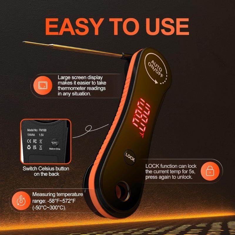 Fast  Read Food Thermometers Accuracy  Rotatable Display Auto Shutoffs Meat Thermometers for Professional Kitchen Use