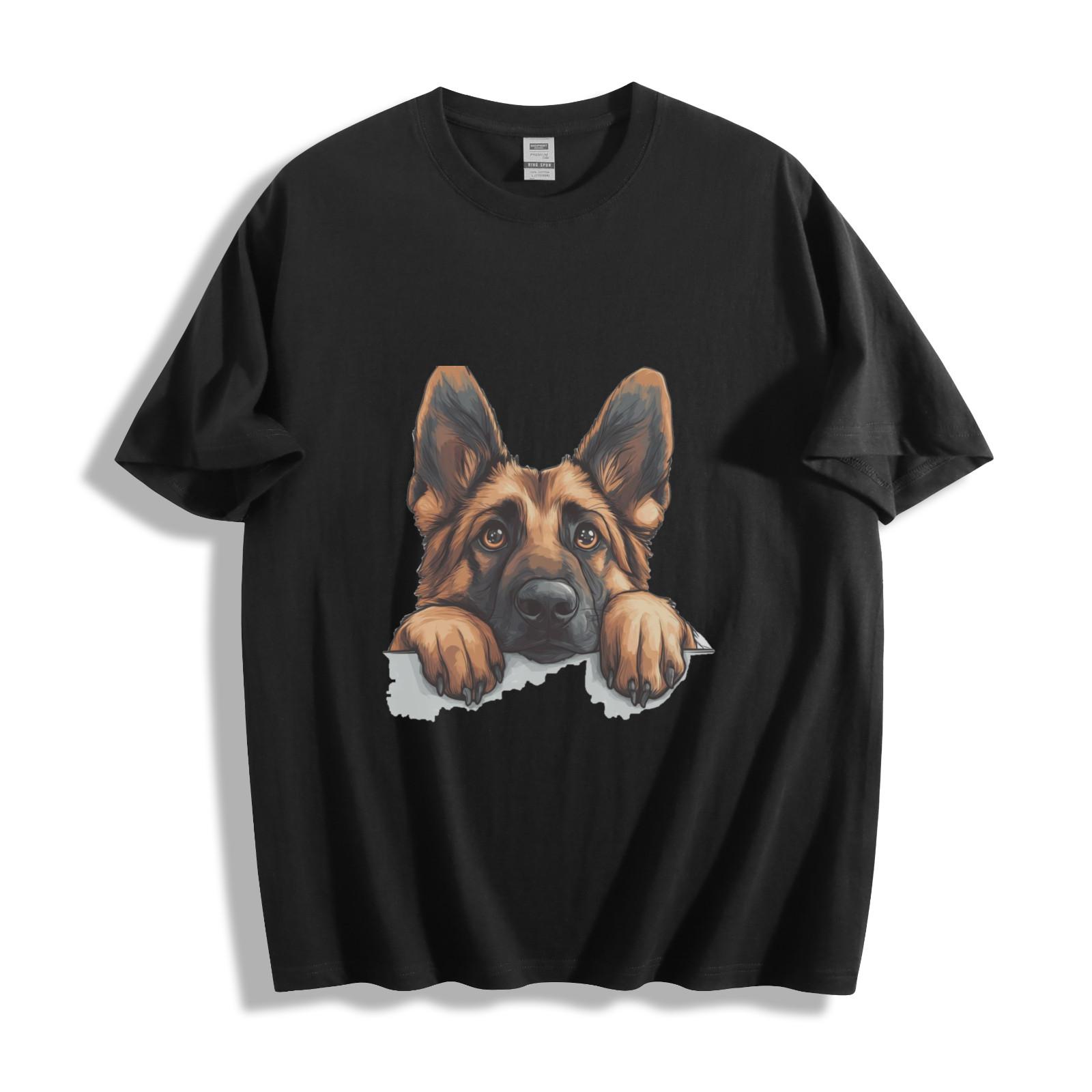 Peeking German Shepherd T-Shirt Mens Womens Tees Top - Curious Dog Design Unisex Tee XL