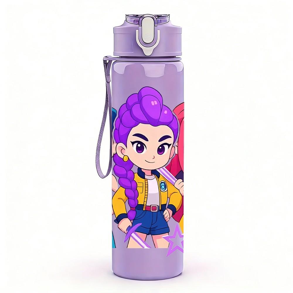 1PC Fashion Colorful Girl Group 750ml Color Plastic Sports Water Bottle Leakproof Flip Straw Lid Suitable for Sports Office Home Use